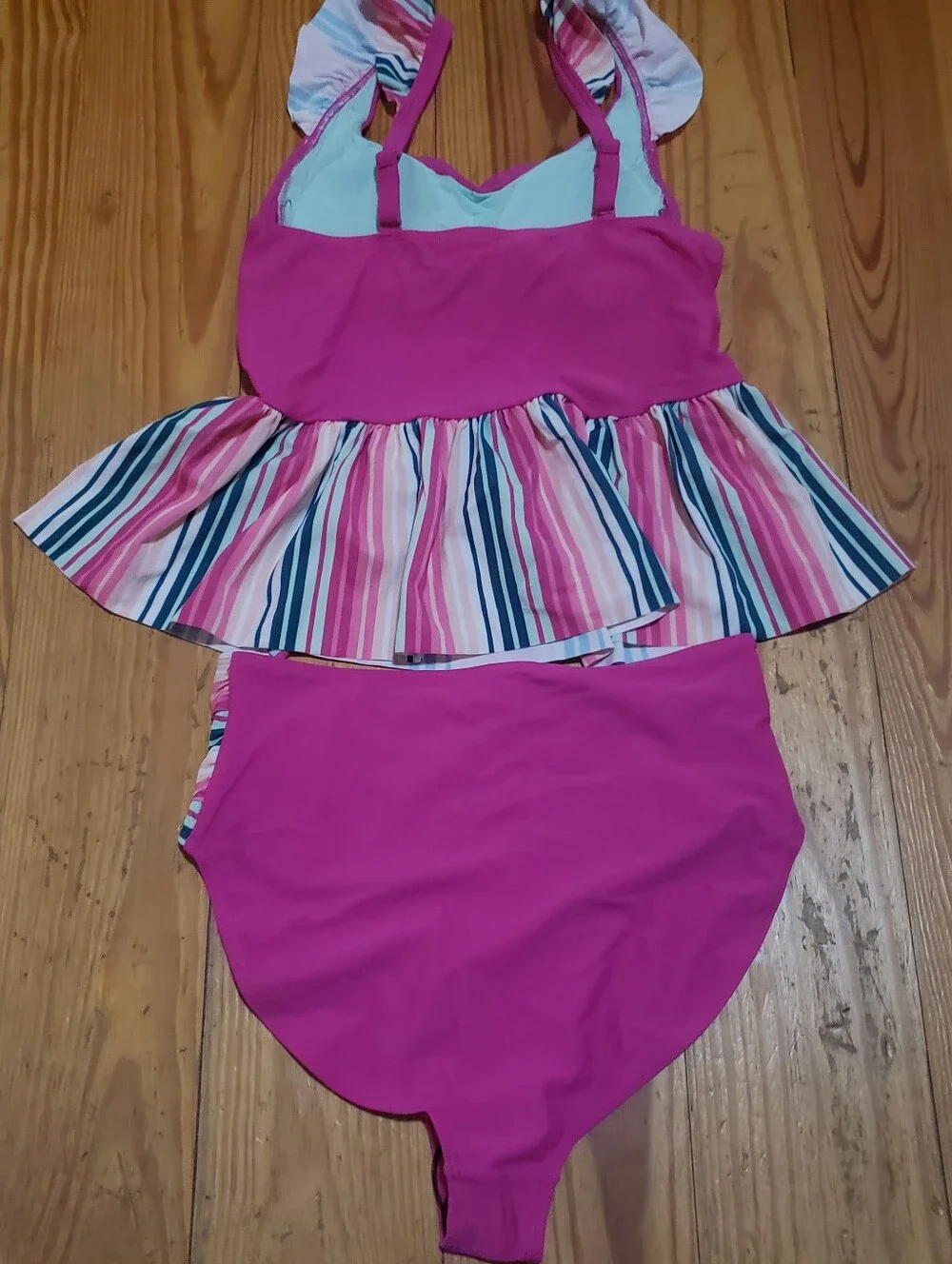 Matilda Jane Hot Pink Striped Peplum Two-Piece Swimsuit